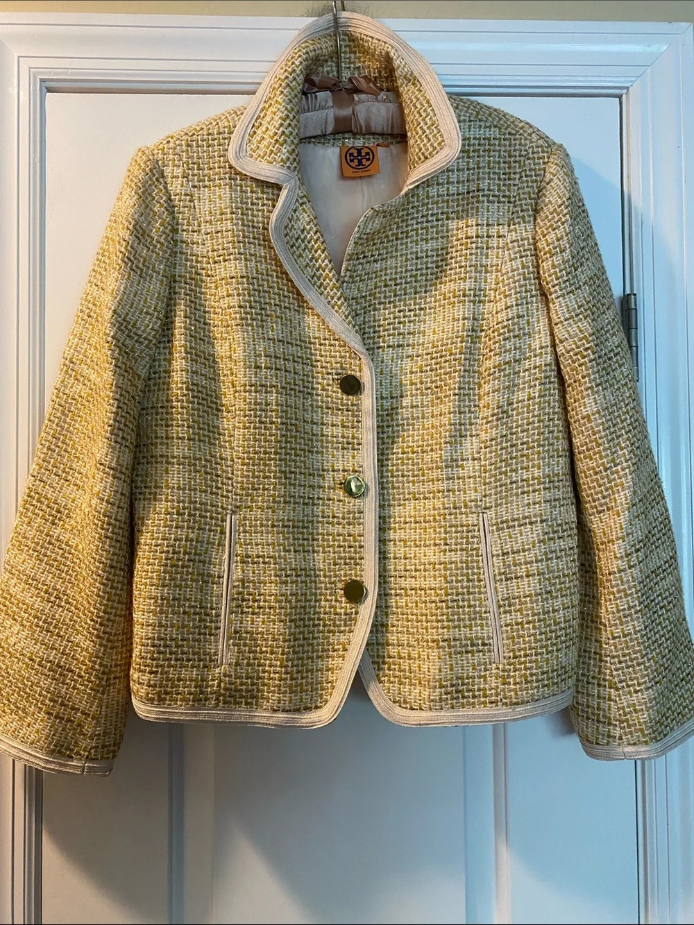Tory Burch Stunning Sparkling Thread Gold Logo Buttons Logo Lined Jacket
